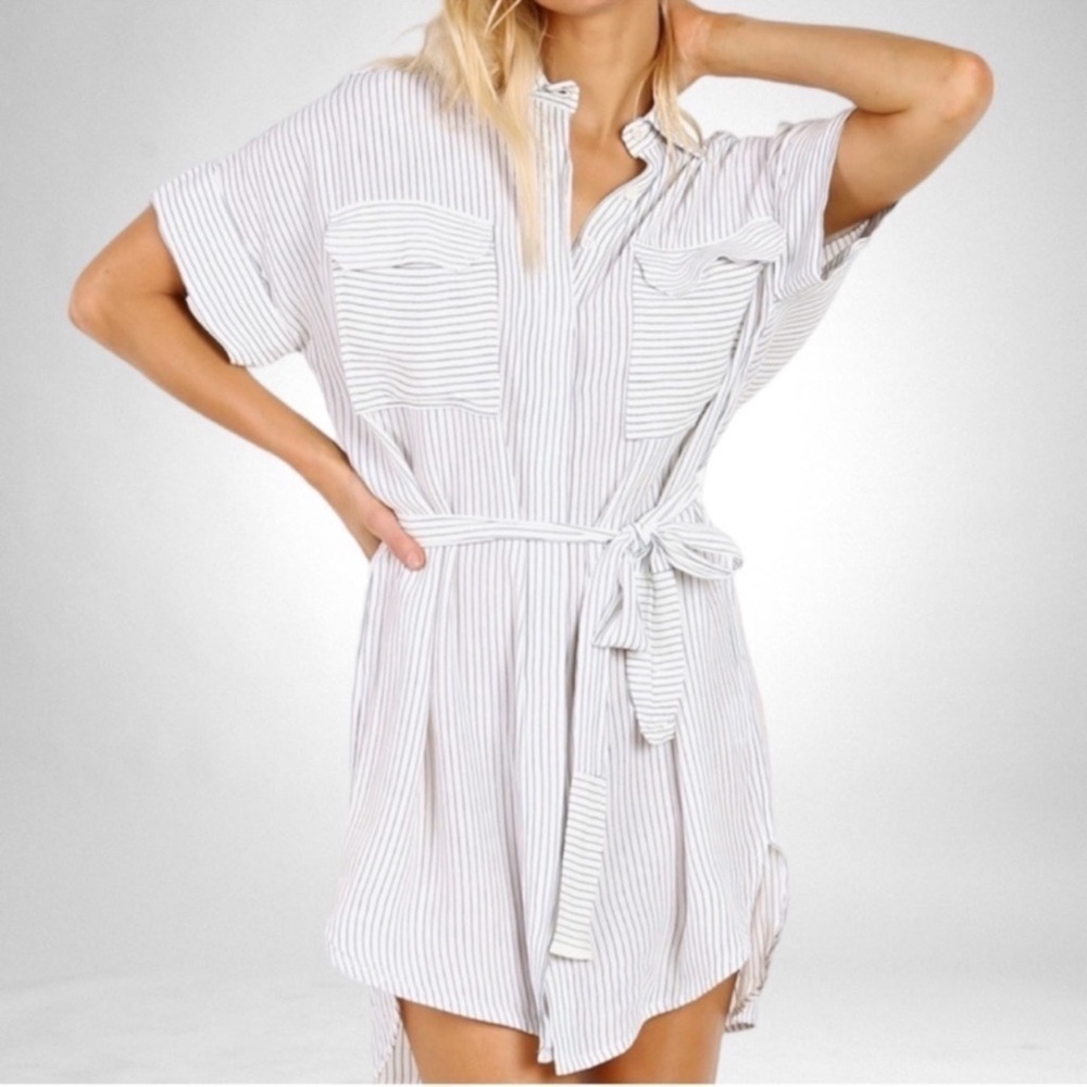 🛍️bag 3 for 30! Faithfull the Brand Casa Shirt Dress Striped Belted SZ 6